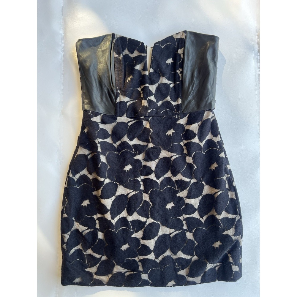 Mason Michelle Mason Size 0 Black Floral Lace Lambskin Leather Mini Dress Party